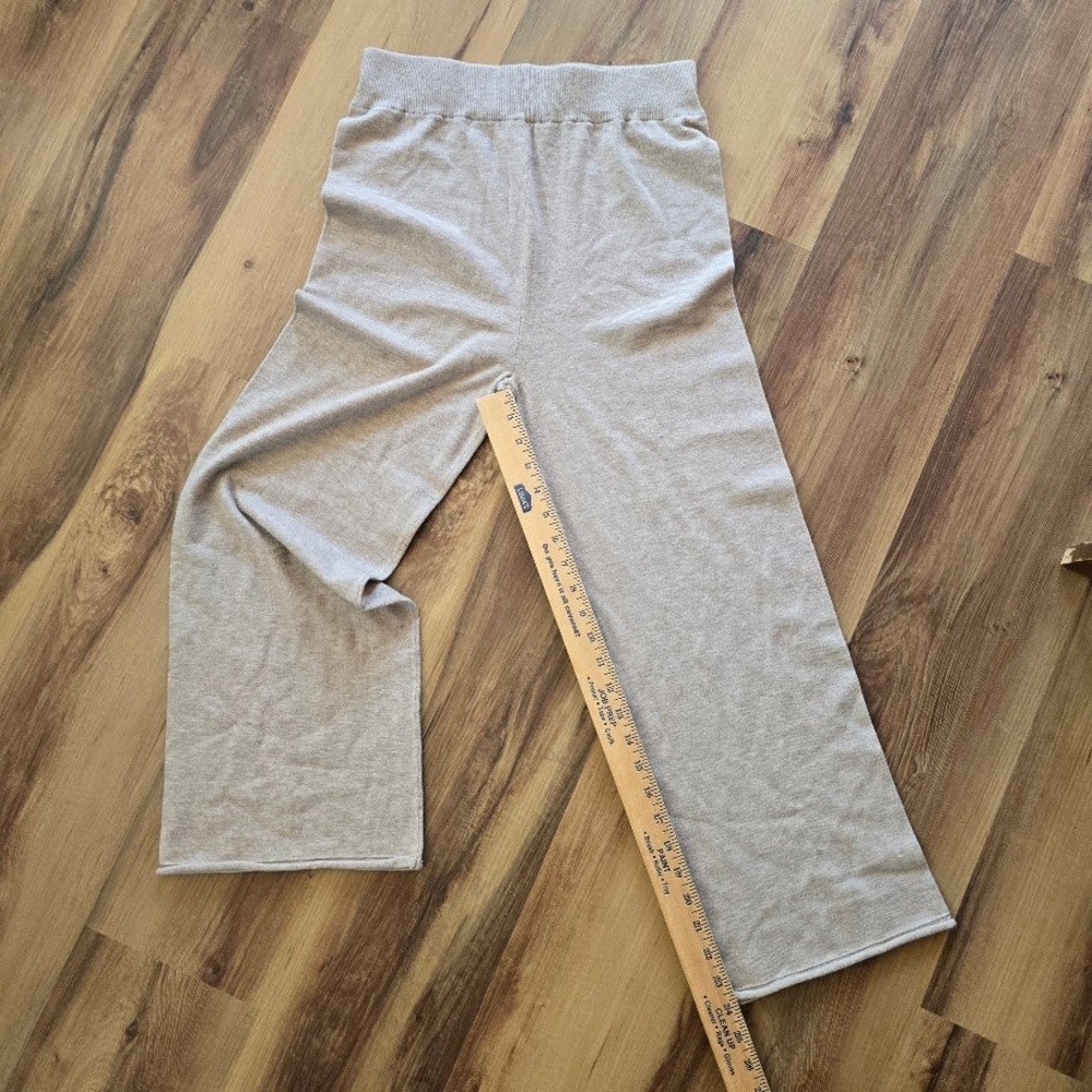 Knit Lounge Pants Women S Beige Wide Leg High Rise Minimalist Cozy Soft Girl - Picture 6 of 8